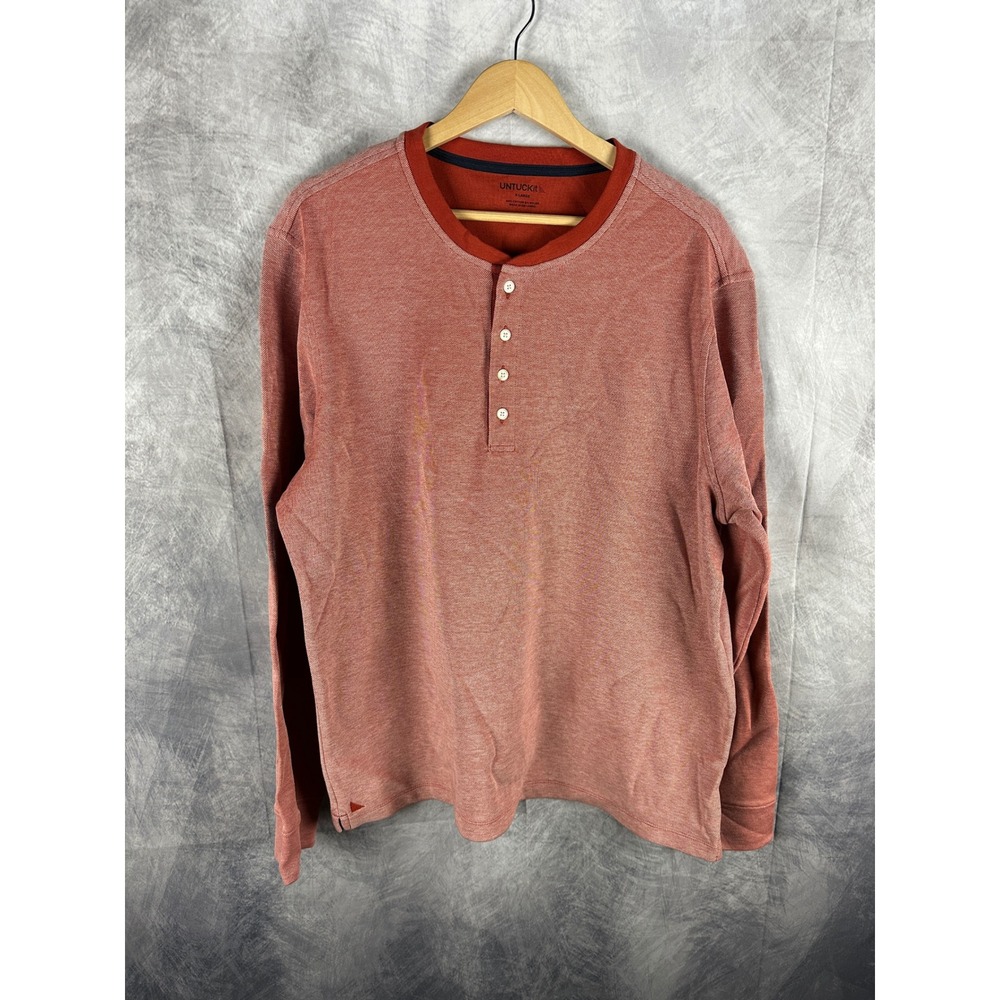 UNTUCKit Cascudo Henley Mens XL Red Heathered Long Sleeve Button Shirt 41662